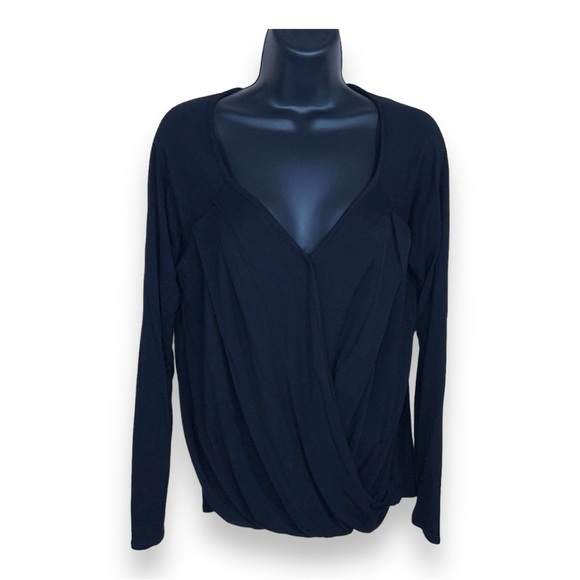 MEDIUM PS KATE BLACK LONG SLEEVE WRAP STYLE TOP STRETCH - Picture 1 of 10